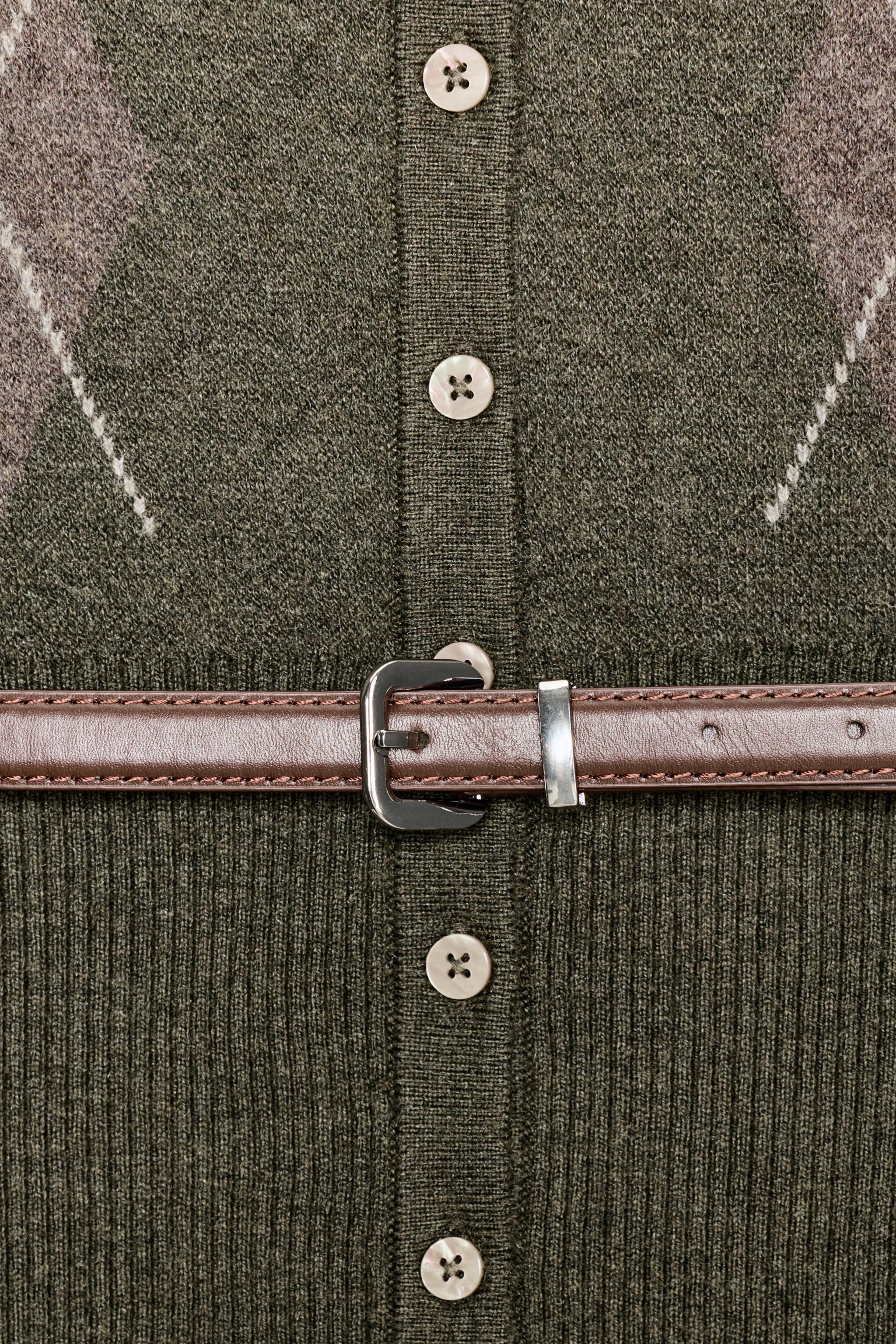 ARGYLE KNIT CARDIGAN WITH BELT